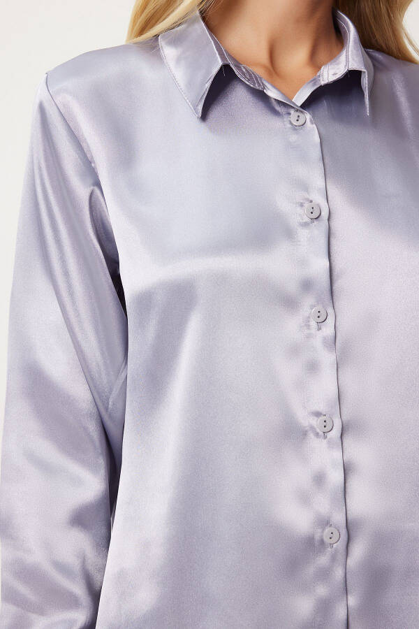 Women's Gray Light Draped Satin Shirt DD00990 - 4