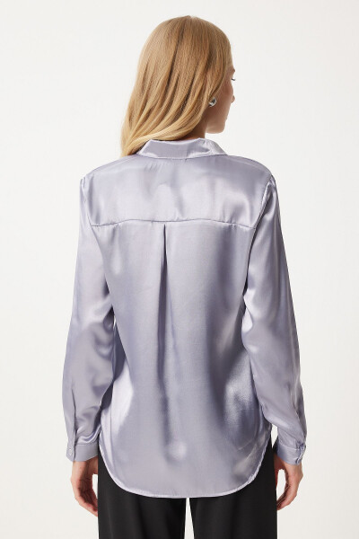 Women's Gray Light Draped Satin Shirt DD00990 - 5