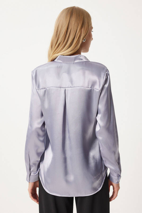 Women's Gray Light Draped Satin Shirt DD00990 - 5
