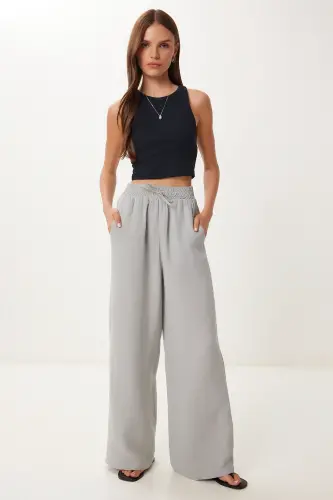 Women's Gray Muslin Palazzo Trousers MX00160 - Olive Green - 2