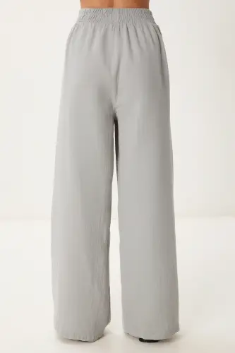 Women's Gray Muslin Palazzo Trousers MX00160 - Olive Green - 5