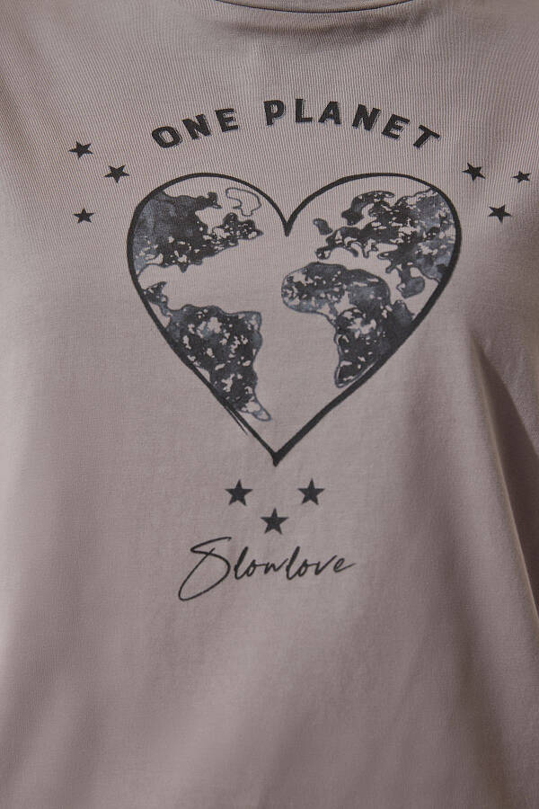 Women's Gray Printed Knitted T-Shirt WO00035 - 5