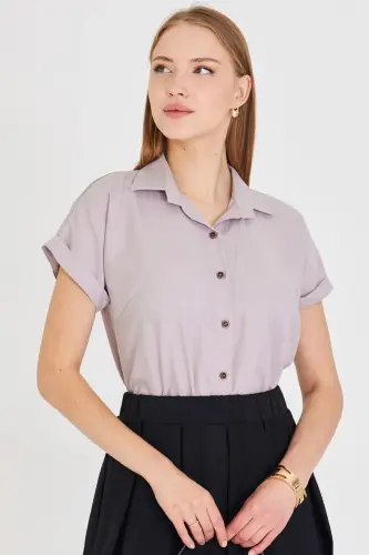 Women's Gray Short Sleeve Shirt ARM-19Y001065-Gray - 1