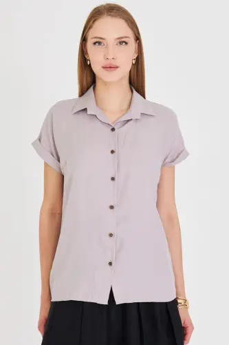 Women's Gray Short Sleeve Shirt ARM-19Y001065-Gray - 2