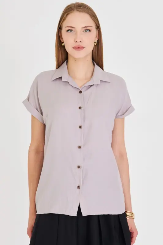 Women's Gray Short Sleeve Shirt ARM-19Y001065-Gray - 2