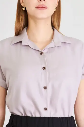 Women's Gray Short Sleeve Shirt ARM-19Y001065-Gray - 3