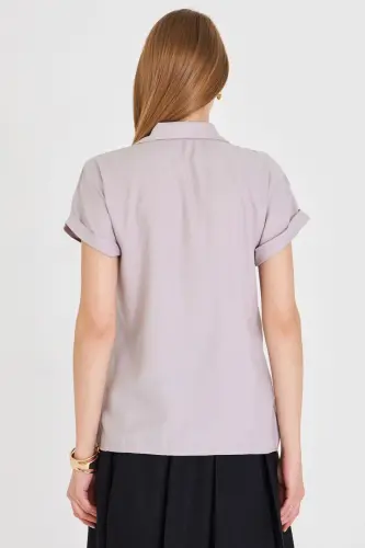 Women's Gray Short Sleeve Shirt ARM-19Y001065-Gray - 5