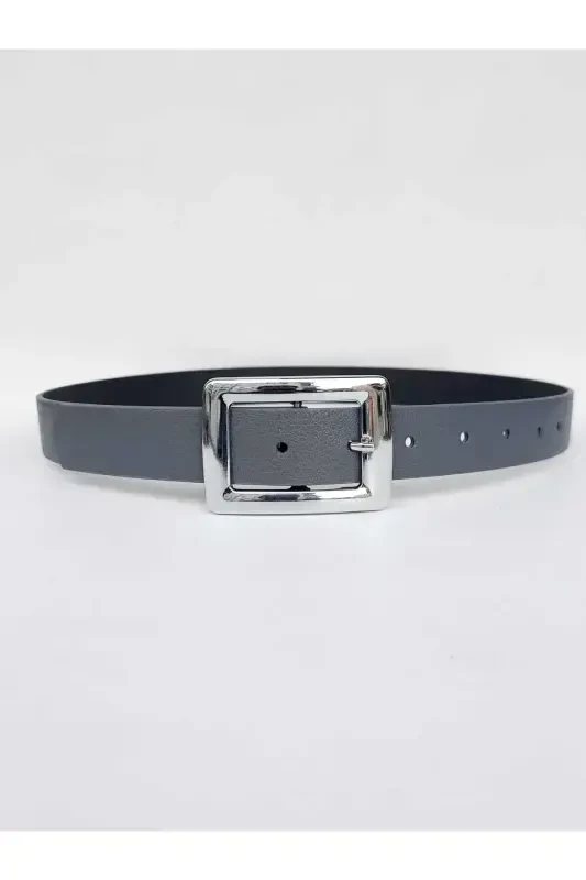 Women's Gray Silver Buckle Belt-Gray - 1