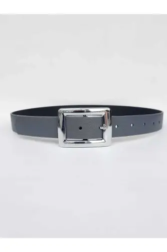 Women's Gray Silver Buckle Belt-Gray 