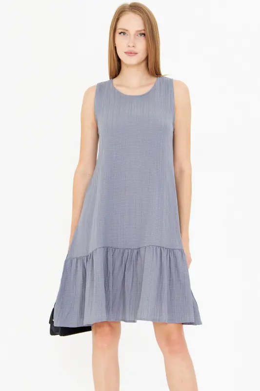 Women's Gray Sleeveless Ruffled Dress Arm-18y001156-Gray - 1