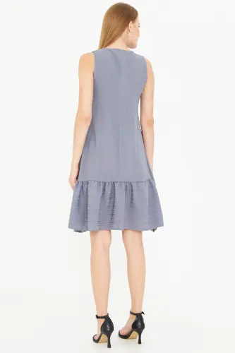 Women's Gray Sleeveless Ruffled Dress Arm-18y001156-Gray - 4