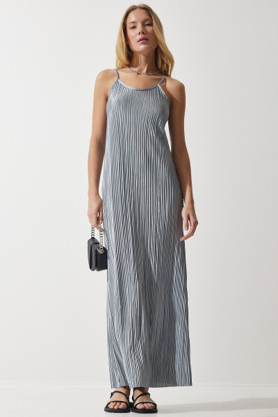 Women's Gray Sleeveless Summer Pleated Dress DZ00116 - 3