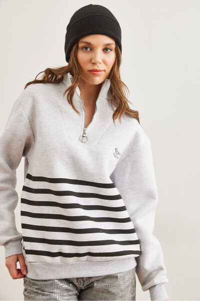 Women's Gray Striped Thistle Zippered Sweatshirt SWT-19000711 - 3