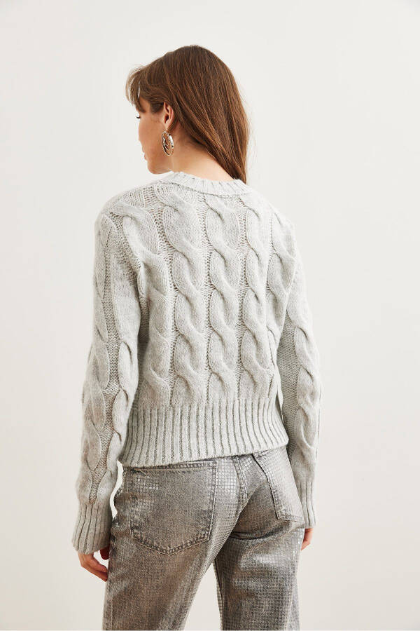Women's Gray Thick Cable Knit Sweater KZK-19000939 - 8