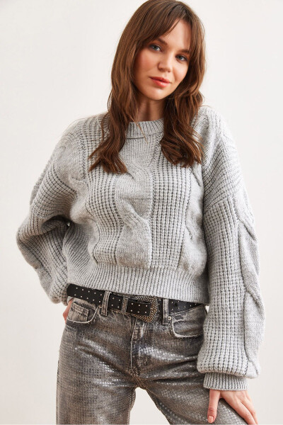 Women's Gray Thick Hair Braided Soft Textured Knitted Sweater KZK-19000902 