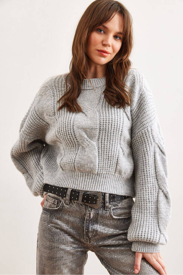 Women's Gray Thick Hair Braided Soft Textured Knitted Sweater KZK-19000902 - 1