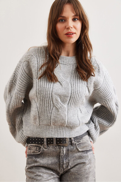 Women's Gray Thick Hair Braided Soft Textured Knitted Sweater KZK-19000902 - 3