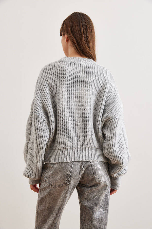 Women's Gray Thick Hair Braided Soft Textured Knitted Sweater KZK-19000902 - 6