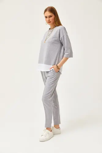 Women's Gray Trimmed Suit TKM-19000274-Gray - 3