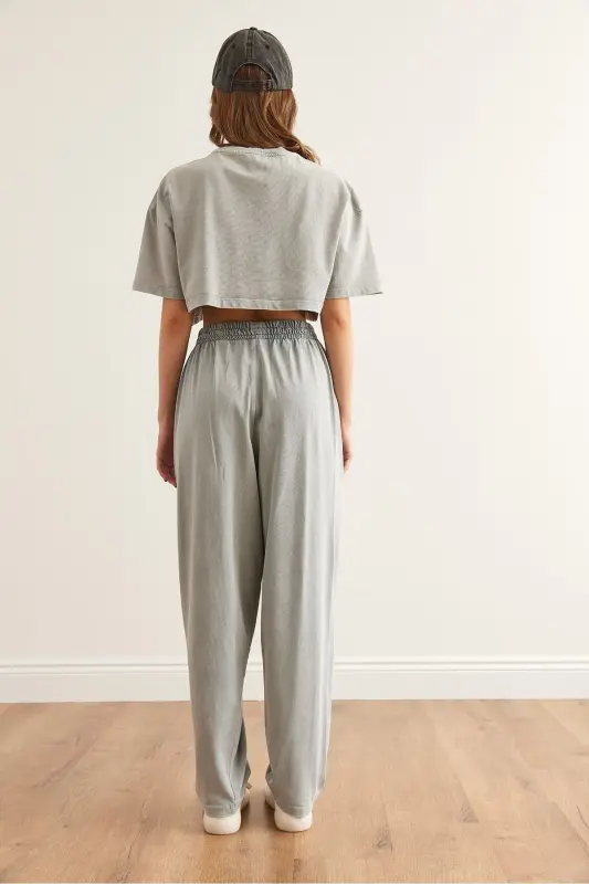 Women's Gray Washed Top and Bottom Summer Cotton Set TKM - 8