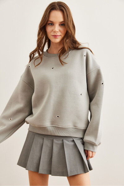 Women's Gray Whale Birdseye Detailed Thistle Premium Sweatshirt SWT-19000672 - OLALOOK (1)