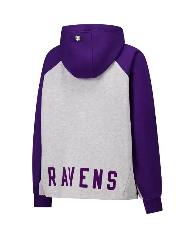 Women's Gray/Purple Baltimore Ravens Joy Cropped Raglan Pullover Hoodie - 2