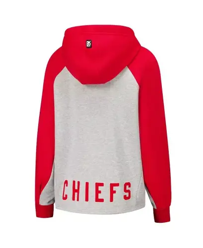 Women's Gray/Red Kansas City Chiefs Joy Cropped Raglan Pullover Hoodie - DKNY (1)