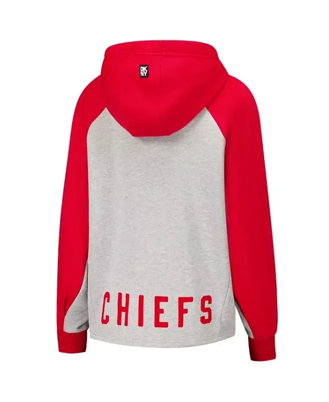Women's Gray/Red Kansas City Chiefs Joy Cropped Raglan Pullover Hoodie - 2