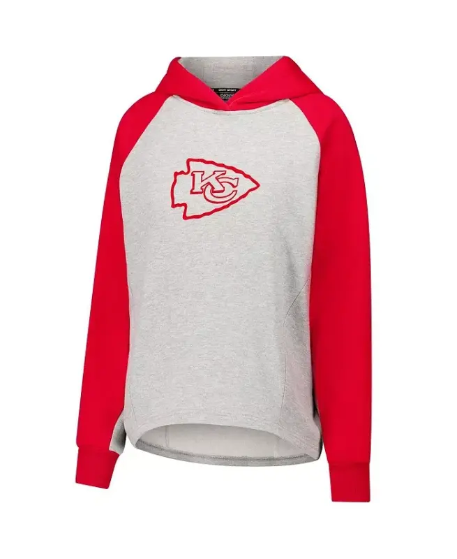 Women's Gray/Red Kansas City Chiefs Joy Cropped Raglan Pullover Hoodie - 3