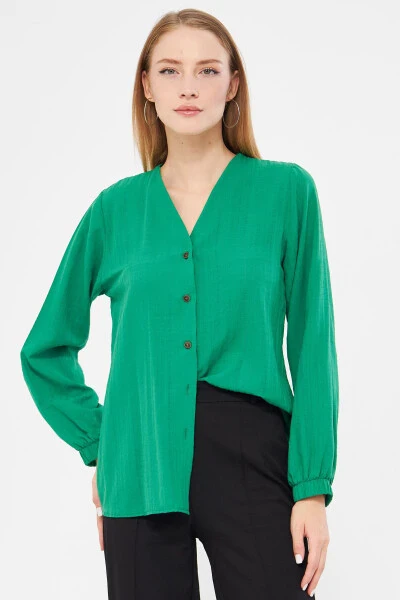 Women's Green Arm Sleeve Rubberized Blouse ARM-24K0 - ARMONIKA