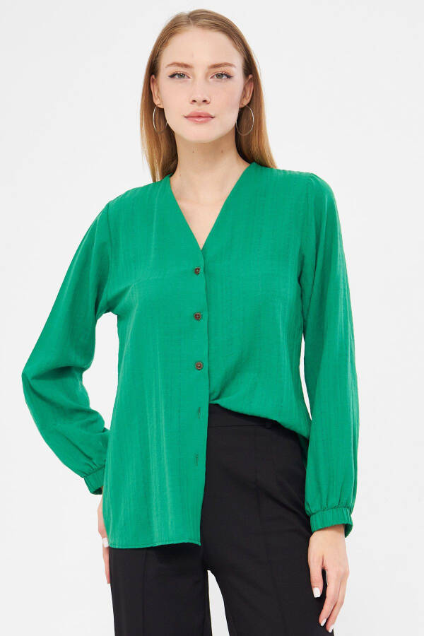 Women's Green Arm Sleeve Rubberized Blouse ARM-24K0 - 1