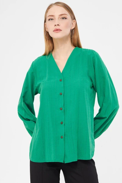 Women's Green Arm Sleeve Rubberized Blouse ARM-24K0 - 3