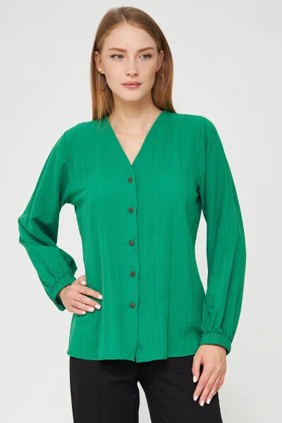 Women's Green Arm Sleeve Rubberized Blouse ARM-24K0 - 4