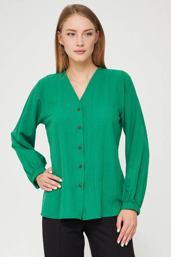 Women's Green Arm Sleeve Rubberized Blouse ARM-24K0 - 4