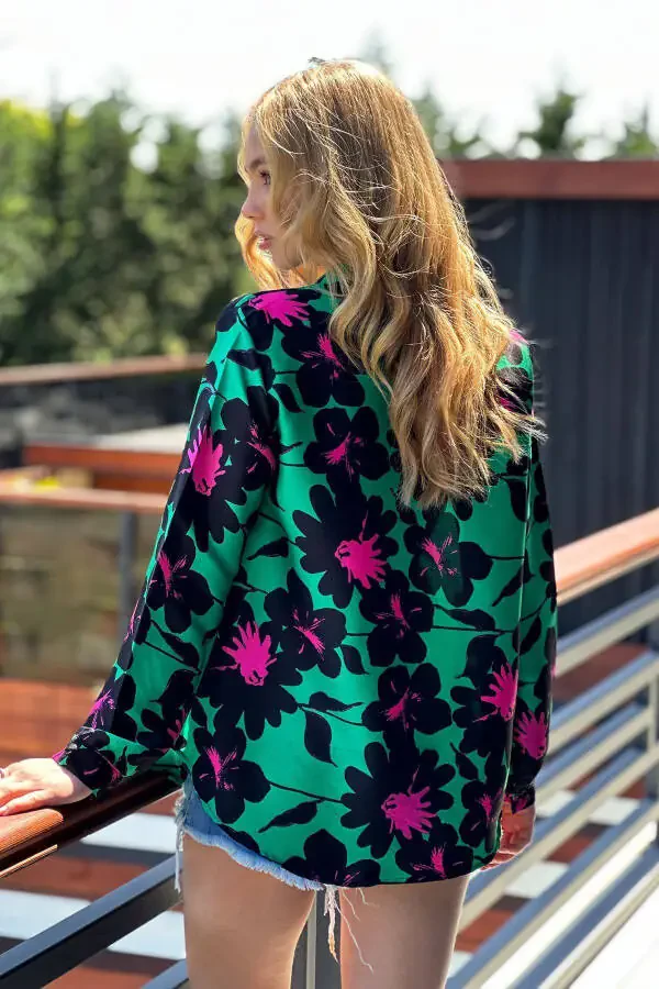 Women's Green Basic Patterned Woven Shirt ALC-X11445 - 4