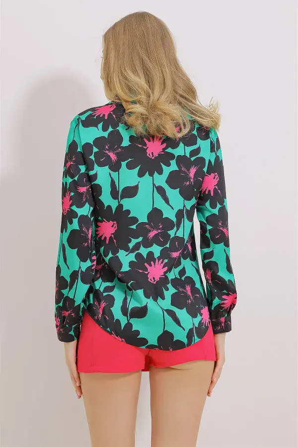 Women's Green Basic Patterned Woven Shirt ALC-X11445 - 11