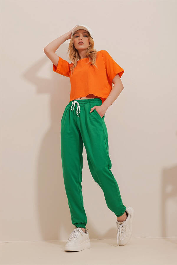 Women's Green Basic Sweatpants with Elastic Waistband and Cuffs ALC-X5902 - 3