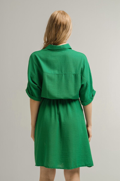 Women's Green Batwing Sleeve Pocket Dress with Elastic Waist Arm-23y001076 - 4