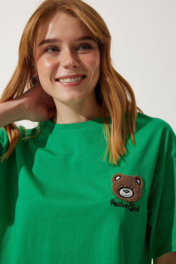 Women's Green Bear Patch Cropped Knitted T-Shirt HF00456 - 4