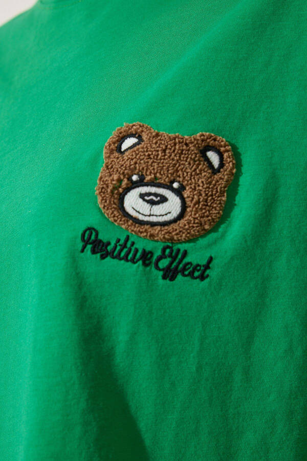 Women's Green Bear Patch Cropped Knitted T-Shirt HF00456 - 5