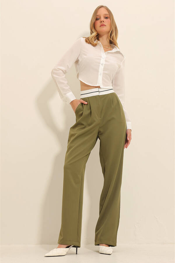 Women's Green Belted Pleated Double Pocket Palazzo Pants ALC-X11313 - 1