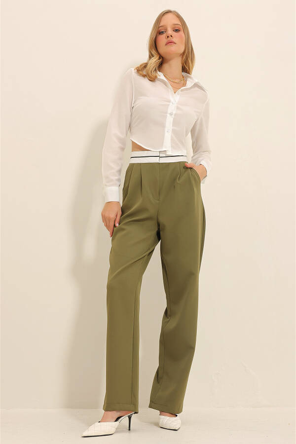 Women's Green Belted Pleated Double Pocket Palazzo Pants ALC-X11313 - 2