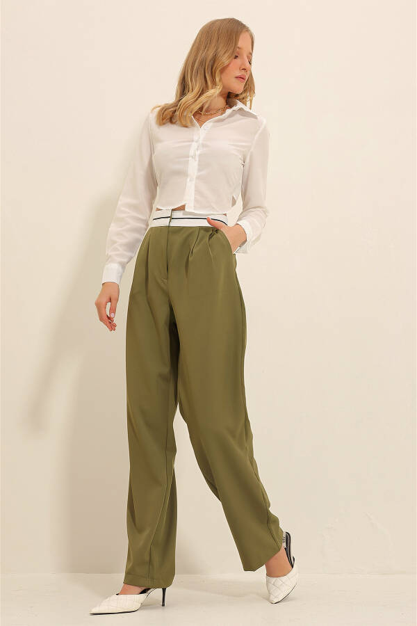 Women's Green Belted Pleated Double Pocket Palazzo Pants ALC-X11313 - 4