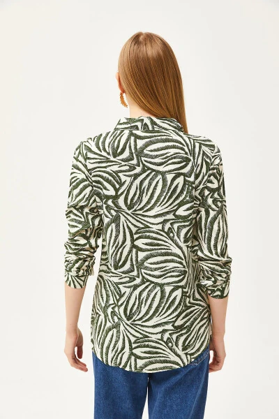 Women's Green Black Pencil Effect Woven Shirt GML-19001175 - OLALOOK (1)