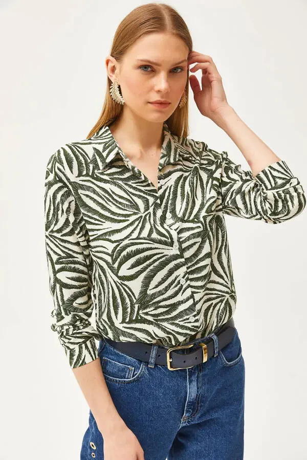 Women's Green Black Pencil Effect Woven Shirt GML-19001175 - 3