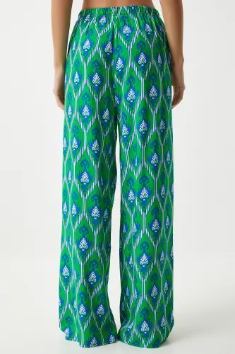 Women's Green Blue Patterned Flowy Viscose Palazzo Pants EN00606-Green Blue - 6