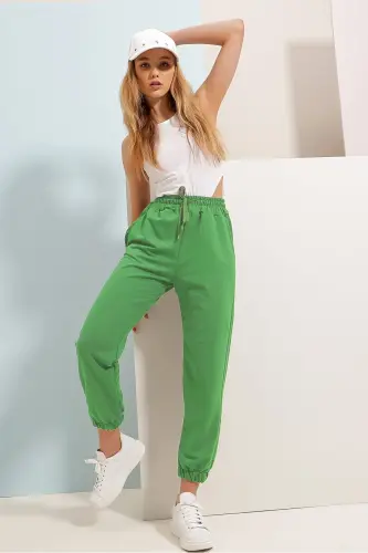 Women's Green Cuffed Two-Thread Sweatpants ALC-Y2933 - TREND ALAÇATI STILI (1)