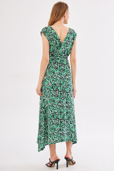 Women's Green Efta Dress Back And Front V-neck With Belt Patterned Midi Length ARM-24Y001027 - 10