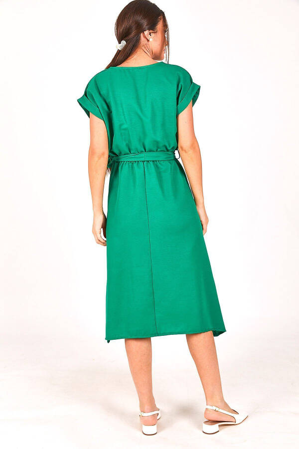 Women's Green Elastic Waist Tie Dress ARM-18Y001120 - 4