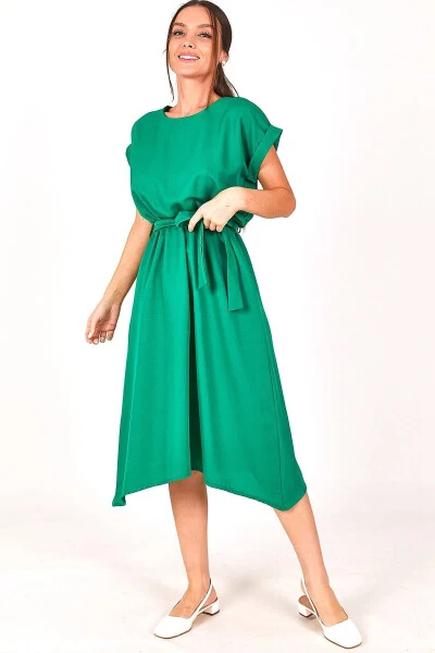 Women's Green Elastic Waist Tie Dress ARM-18Y001120 - ARMONIKA
